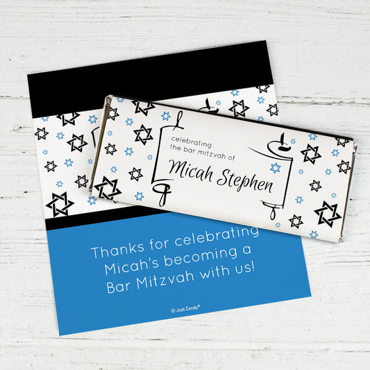 Personalized Bar Mitzvah Scroll & Stars Hershey's Chocolate Bar Wrappers