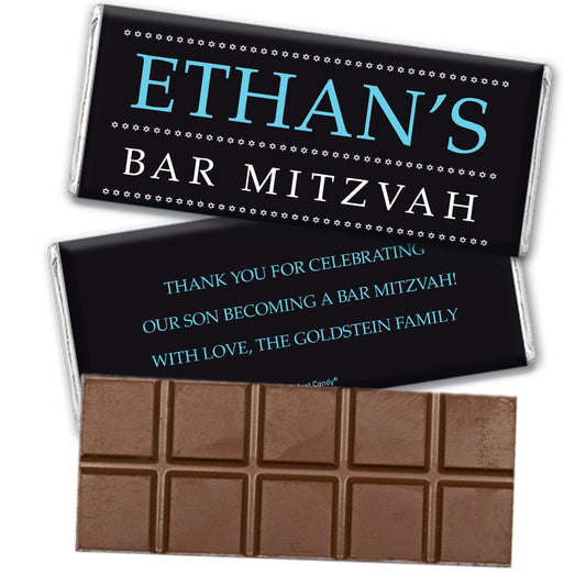 Personalized Classic Bar Mitzvah Blue Belgian Chocolate Bar