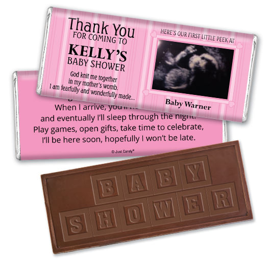 Baby Shower Personalized Embossed Chocolate Bar Stripes Sonogram Photo