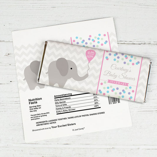 Baby Shower Personalized Chocolate Bar Wrappers Chevron Dots Elephant