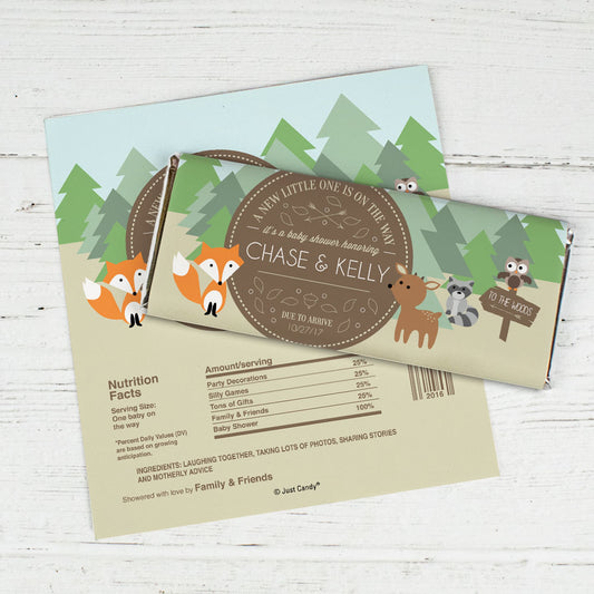 Baby Shower Personalized Chocolate Bar Wrappers Fox, Deer, Forest Animals