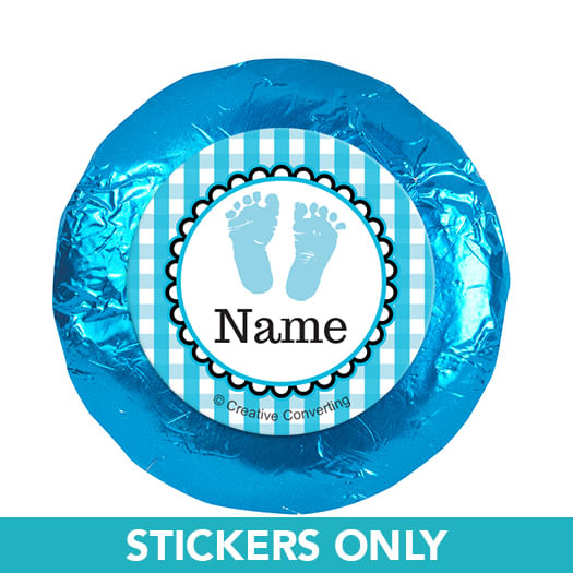 Sweet Baby Feet Blue Personalized 1.25" Stickers (48 Stickers)