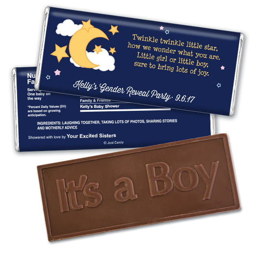 Gender Reveal Baby Shower Embossed It's a Boy Chocolate Bar Twinkle Twinkle Star