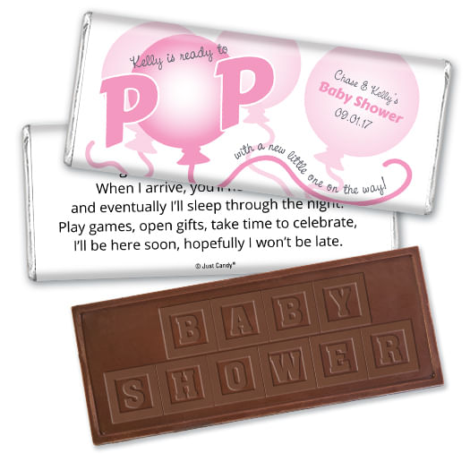 Baby Shower Personalized Embossed Chocolate Bar About to Pop Balloons