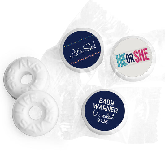 Baby Shower Personalized Life Savers Mints Gender Reveal He or She?