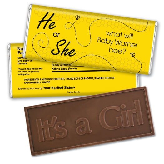 Gender Reveal Baby Shower Embossed It's a Girl Chocolate Bar Bumble Bee