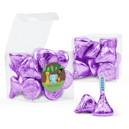 Baby Shower Jungle Saffari Animals Clear Gift Box with Sticker - Approx. 16 Hershey's Kisses