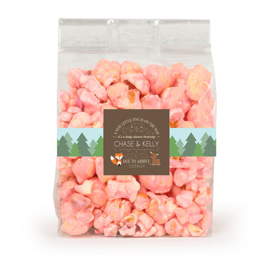 Personalized Baby Shower Forest Friends Candy Coated Popcorn 3.5oz Bags