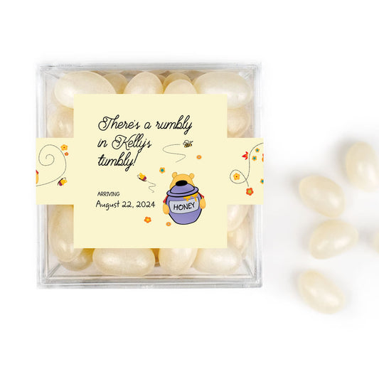 Personalized Baby Shower Pooh JUST CANDY® favor cube with Jelly Beans