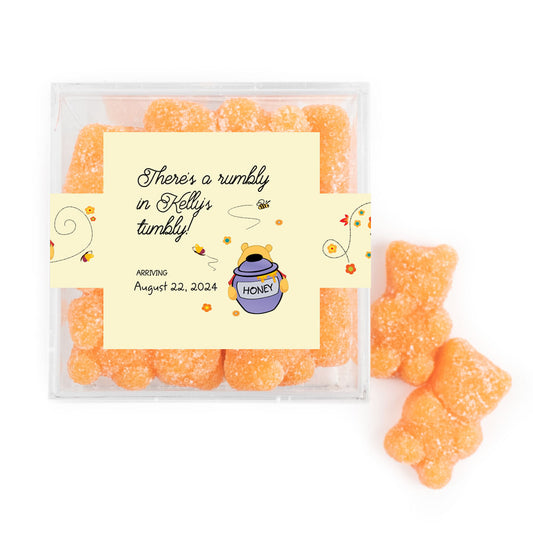 Personalized Baby Shower Pooh JUST CANDY® Favor Cube with Gummy Bears