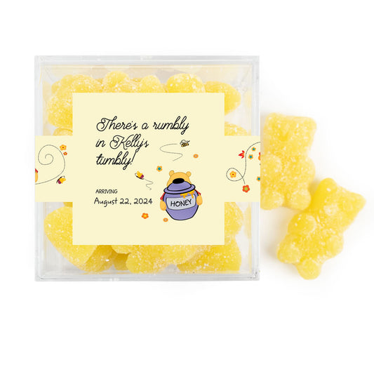 Personalized Baby Shower Pooh JUST CANDY® Favor Cube with Gummy Bears