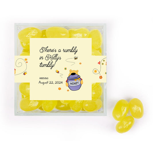 Personalized Baby Shower Pooh Favor Cube with Jelly Belly Jelly Beans