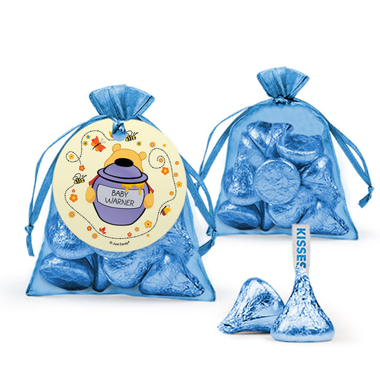 Personalized Baby Shower Pooh Organza Bags with Hershey's Kisses