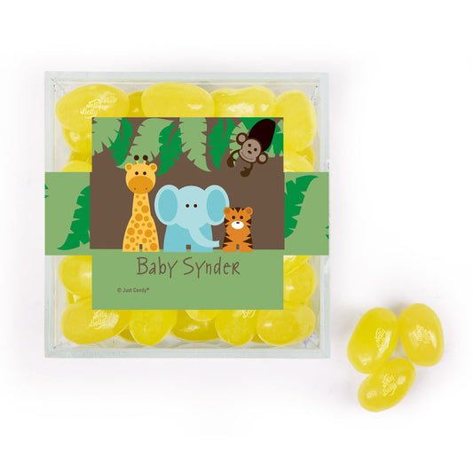 Personalized Baby Shower Jungle Safari Animals Favor Cube with Jelly Belly Jelly Beans