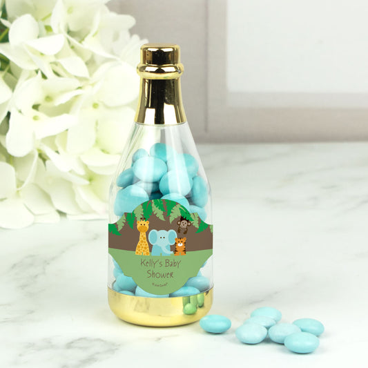 Personalized Baby Shower Jungle Safari Animals Champagne Bottle with Milk Chocolate Minis