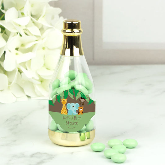 Personalized Baby Shower Jungle Safari Animals Champagne Bottle with Milk Chocolate Minis