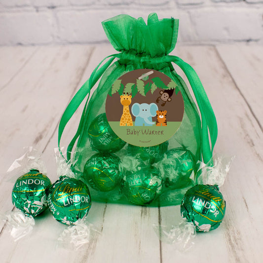 Personalized Baby Shower Jungle Safari Animals Lindt Truffle Organza Bag