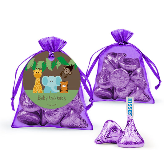 Personalized Baby Shower Jungle Safari Animals Organza Bags with Hershey's Kisses