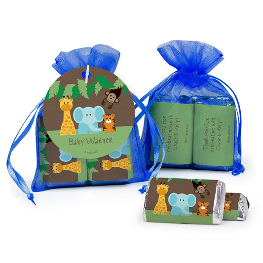 Personalized Baby Shower Jungle Safari Animals Miniatures in XS Organza Bag with Gift Tag