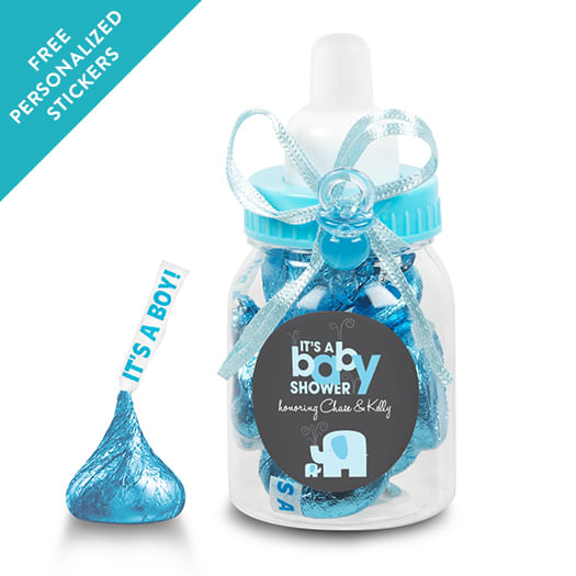 Baby Shower Personalized Blue Baby Bottle Elephant (24 Pack)