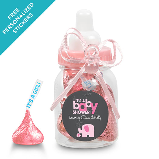 Baby Shower Personalized Pink Baby Bottle Elephant (24 Pack)