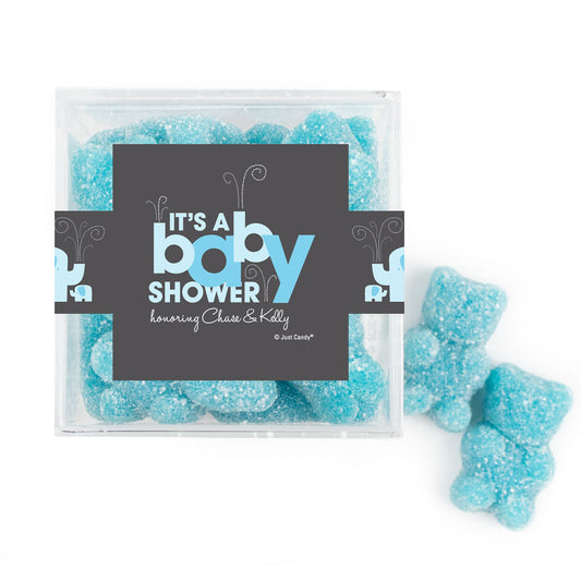 Personalized Baby Shower Elephants Favor Cube with Gummy Bears