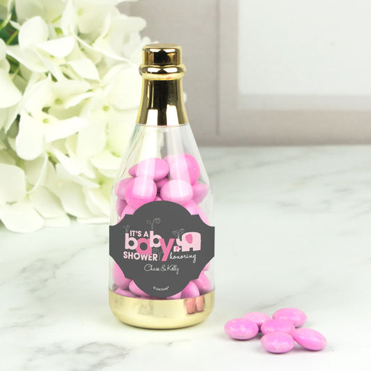 Personalized Baby Shower Elephants Champagne Bottle with Milk Chocolate Minis