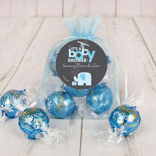 Personalized Baby Shower Elephants Lindt Truffle Organza Bag