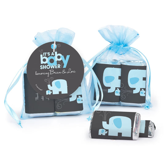 Personalized Baby Shower Elephants Miniatures in XS Organza Bag with Gift Tag