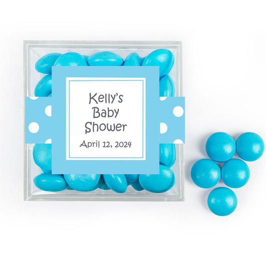 Personalized Baby Shower Polka Dot Favor Cube with Milk Chocolate Minis