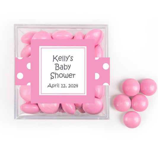 Personalized Baby Shower Polka Dot Favor Cube with Milk Chocolate Minis