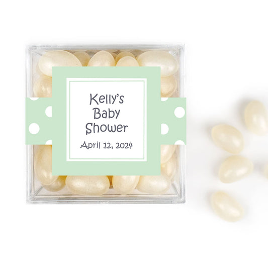 Personalized Baby Shower Polka Dots JUST CANDY® favor cube with Jelly Beans