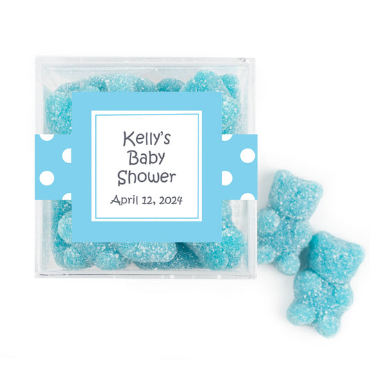 Personalized Baby Shower Polka Dot Favor Cube with Gummy Bears