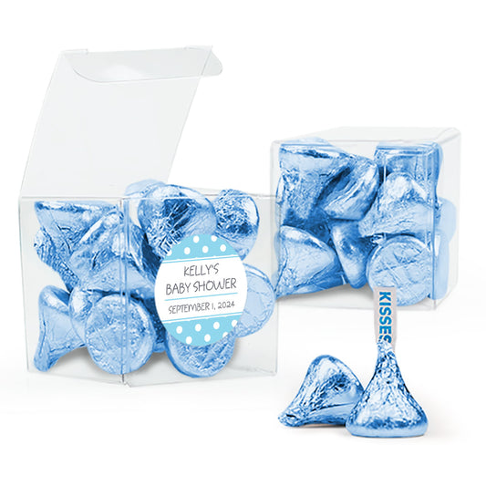 Baby Shower Polka Dot Clear Gift Box with Sticker - Approx. 16 Hershey's Kisses