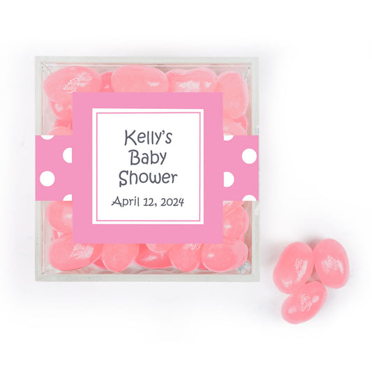 Personalized Baby Shower Polka Dot Favor Cube with Jelly Belly Jelly Beans