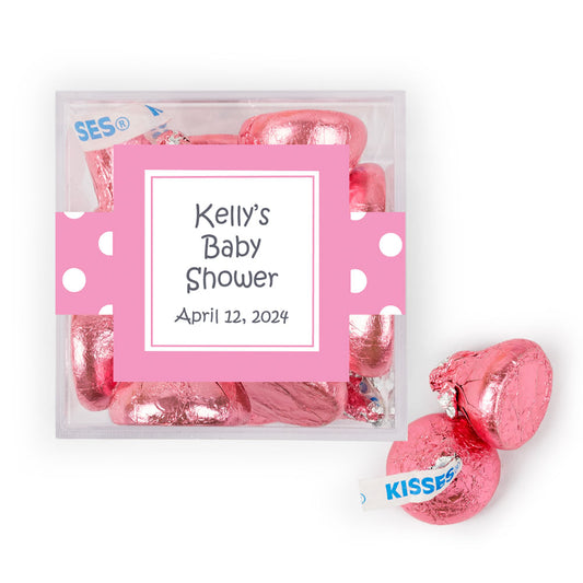 Personalized Baby Shower Polka Dot Favor Cube with Hershey's Kisses