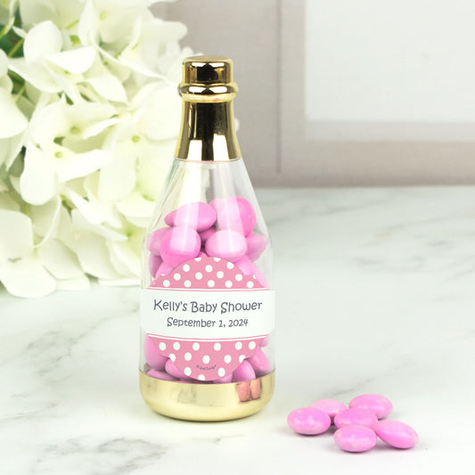 Personalized Baby Shower Polka Dot Champagne Bottle with Milk Chocolate Minis