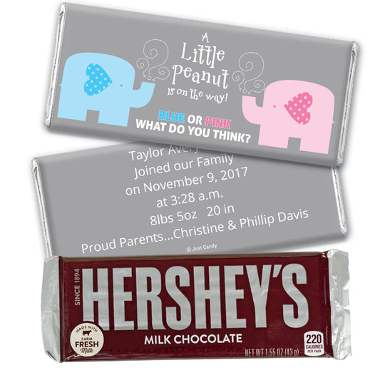 Gender Reveal Baby Shower Baby Elephants Personalized Hershey's Milk Chocolate Bar