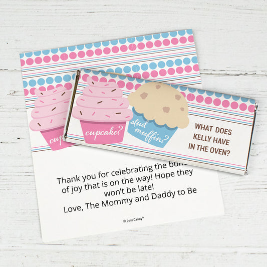 Gender Reveal Baby Shower Cupcakes Personalized Chocolate Bar Wrappers