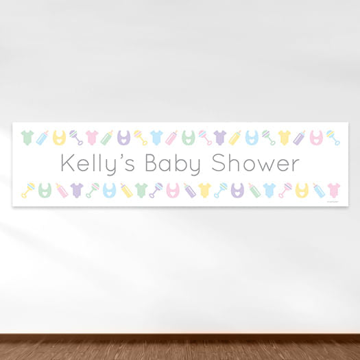 Personalized Bibs, Bottles & Rattles Baby Shower 5 Ft. Banner