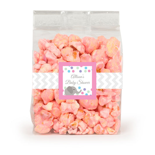 Personalized Baby Shower Elephant Candy Coated Popcorn 3.5oz Bags