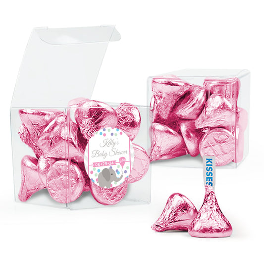 Baby Shower Chevron Elephant Clear Gift Box with Sticker - Approx. 16 Hershey's Kisses