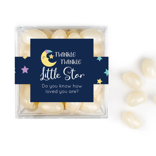 Personalized Baby Shower Little Star JUST CANDY® favor cube with Jelly Beans