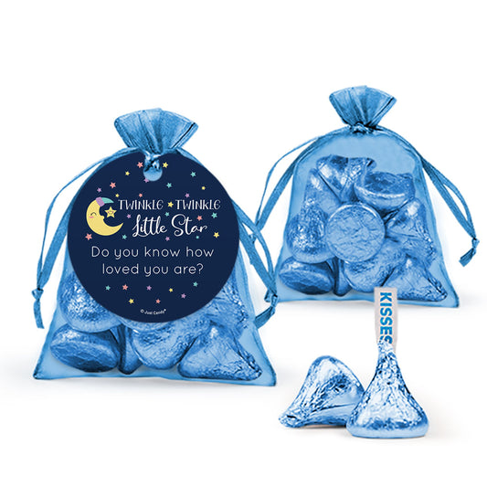 Personalized Baby Shower Little Star Organza Bags with Hershey's Kisses