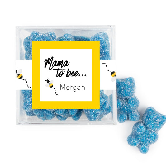 Personalized Baby Shower Mama to Bee Favor Cube with Sanded Gummy Bears