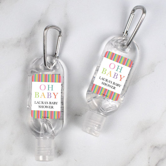 Personalized Baby Shower Happy Baby Hand Sanitizer with Carabiner 1.fl. Oz.