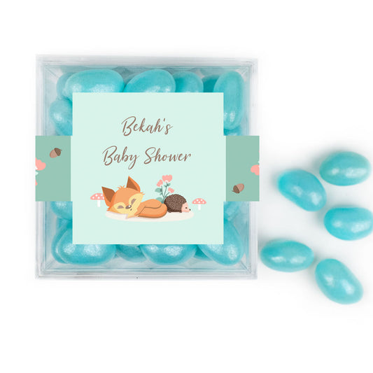 Personalized Baby Shower Woodland Buddies JUST CANDY® favor cube with Jelly Beans