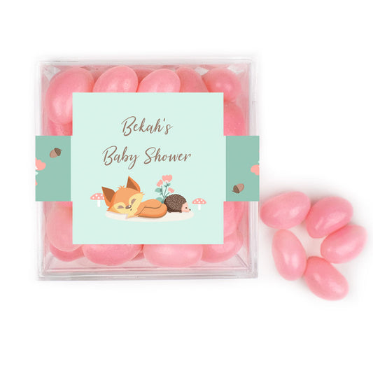 Personalized Baby Shower Woodland Buddies JUST CANDY® favor cube with Jelly Beans