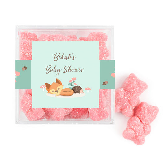 Personalized Baby Shower Woodland Buddies Favor Cube with Gummy Bears