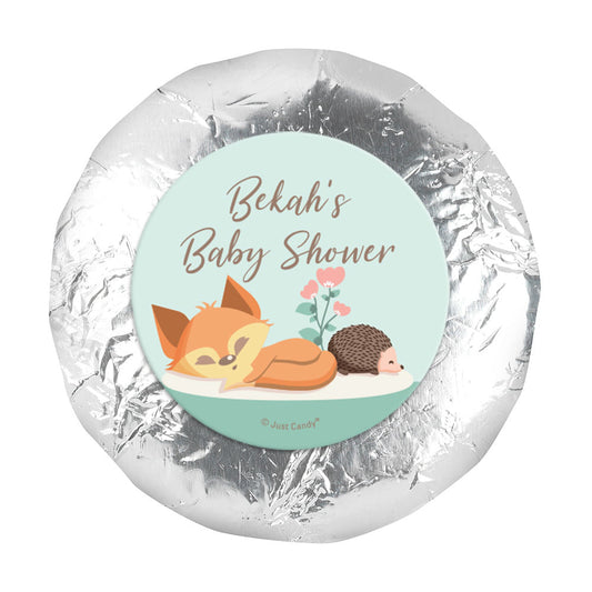 Personalized Woodland Buddies Baby Shower 1.25" Stickers (48 Stickers)